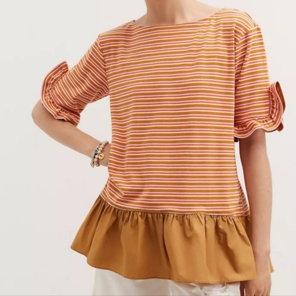❤ NWT! MAEVE ANTHROPOLOGIE PEPLUM STRIPED RUFFLE SHIRT / TOP, SMALL - Picture 3 of 10